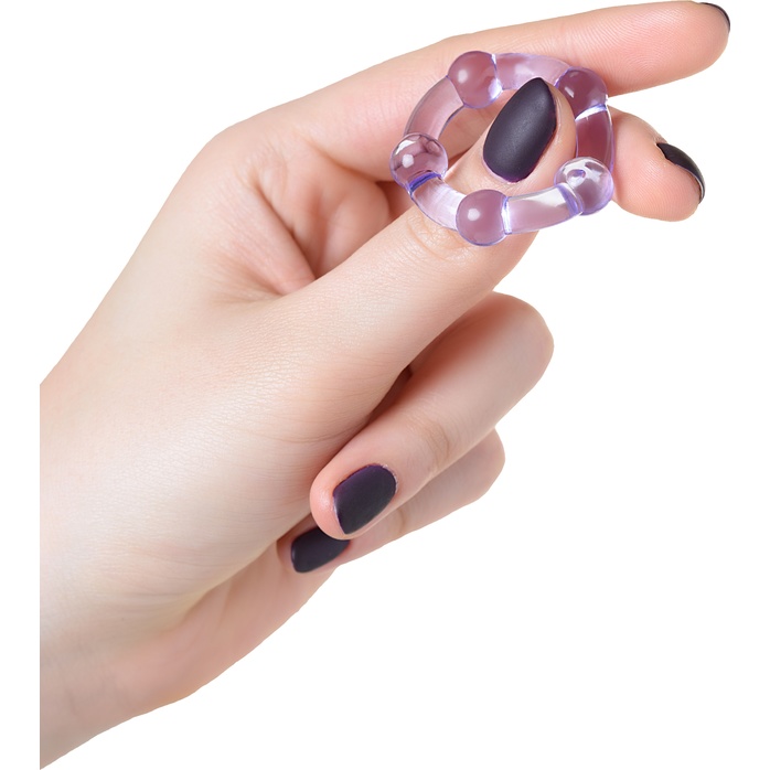 Фиолетовое эрекционное кольцо на пенис с бусинами. Фотография 2.