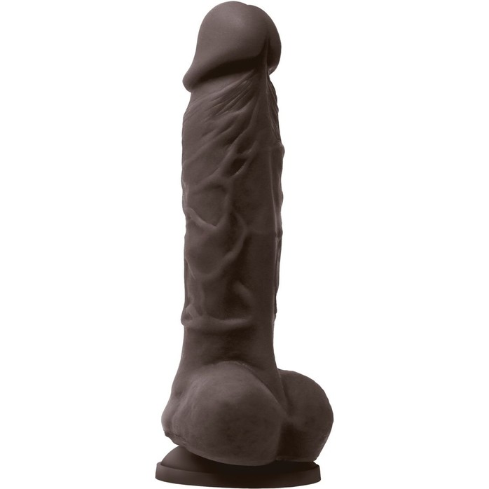 Коричневый силиконовый фаллоимитатор с мошонкой Pleasures 5 Dildo - 18 см - Colours