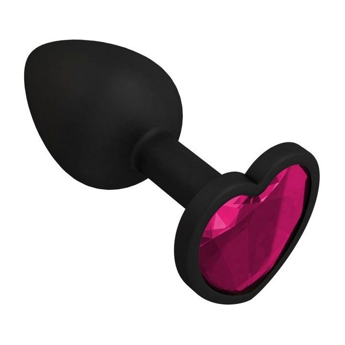Черная силиконовая пробка с малиновым кристаллом - 7,3 см - Анальные втулки с кристаллом. Фотография 2.