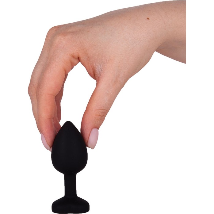 Черная силиконовая пробка с малиновым кристаллом - 7,3 см - Анальные втулки с кристаллом. Фотография 3.