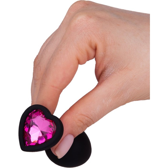 Черная силиконовая пробка с малиновым кристаллом - 7,3 см - Анальные втулки с кристаллом. Фотография 4.