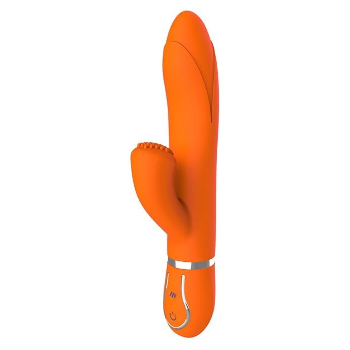 Оранжевый вибратор TENDER TULIP со стимулятором клитора - 22 см - Good Vibes