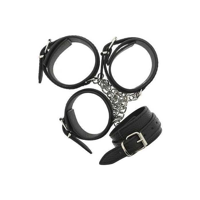 Черные наручники и поножи с креплением HOG TIE CUFF SET - Blaze