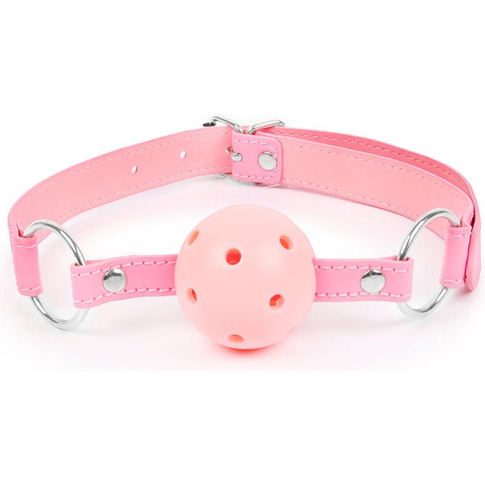 Розовый кляп-шарик на регулируемом ремешке с кольцами