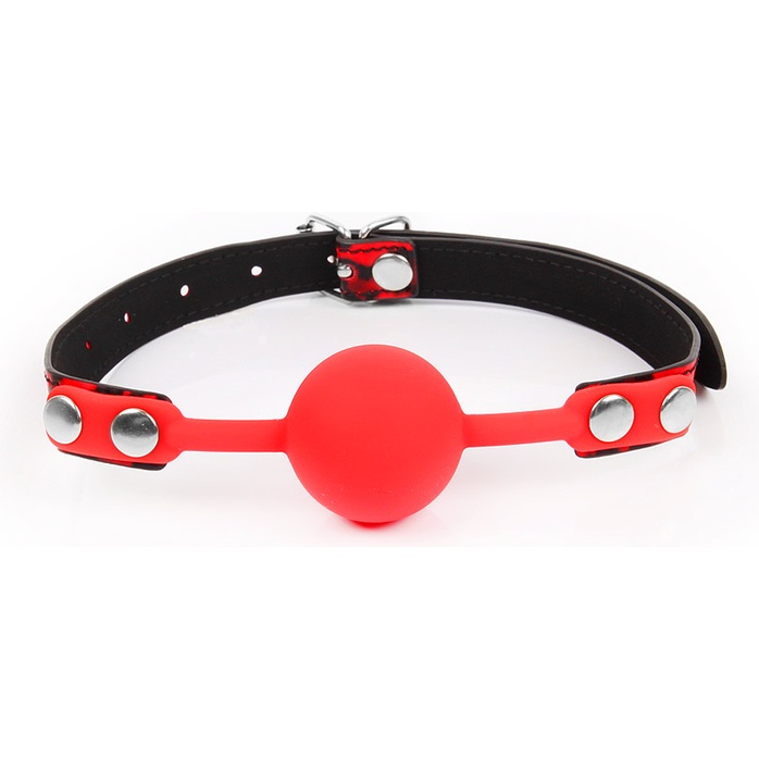 Красный кляп-шарик с черным регулируемым ремешком