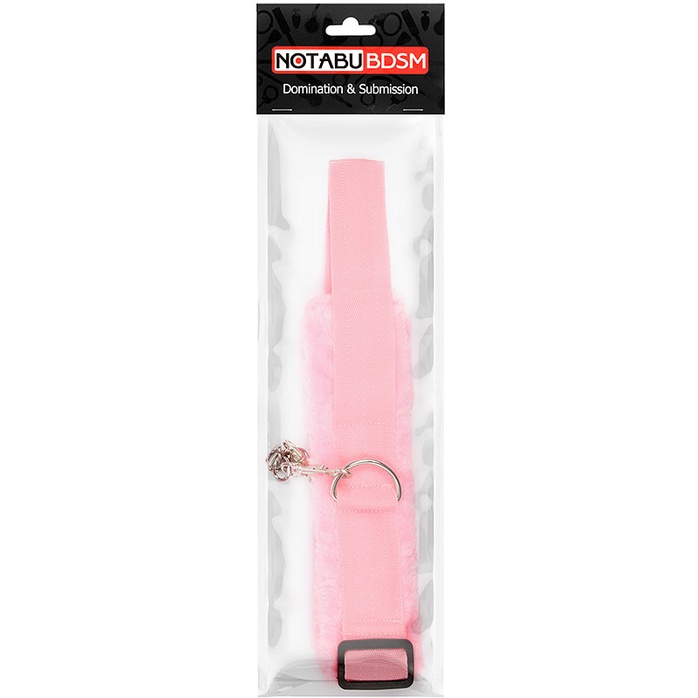 Розовые меховые наручники на регулируемых черных пряжках. Фотография 3.