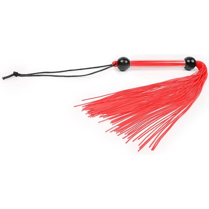 Красная многохвостая плеть с черными шариками на рукояти - 35 см - NOTABU