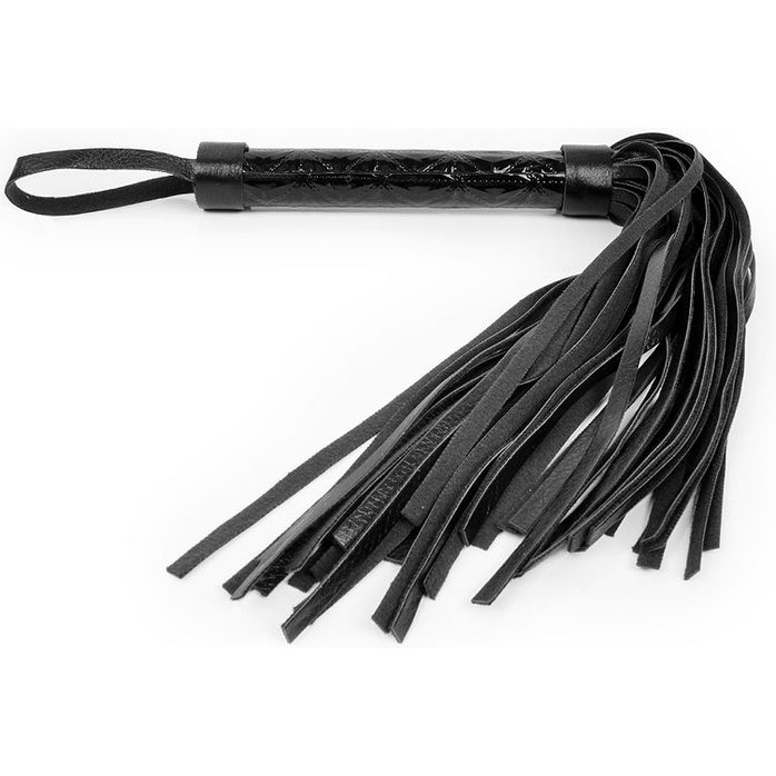 Черная многохвостовая плеть с круглой гладкой ручкой - 38 см