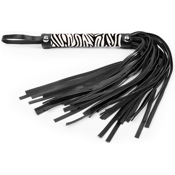 Черная многохвостовая плеть с круглой ручкой-зеброй - 39 см