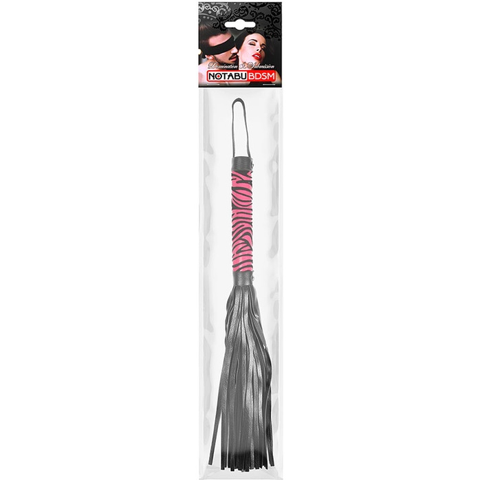 Черная многохвостовая плеть с круглой розовой ручкой-зеброй - 39 см. Фотография 3.