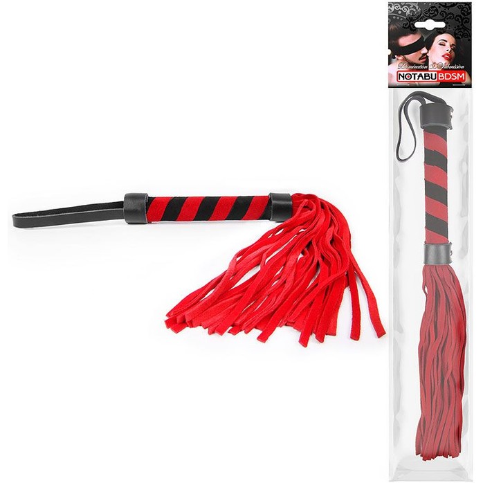 Красная многохвостовая плеть с круглой красно-черной ручкой - 39 см - NOTABU. Фотография 2.