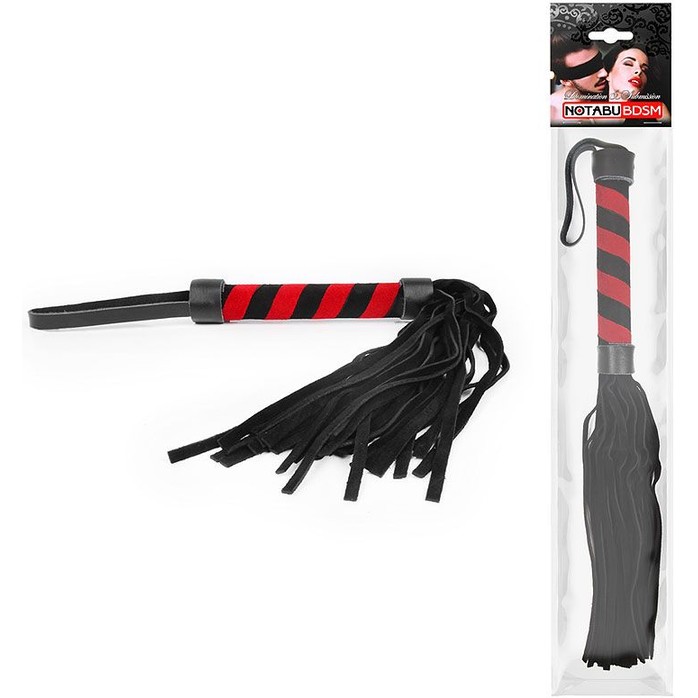 Черная многохвостовая плеть с круглой черно-красной ручкой - 39 см - NOTABU. Фотография 2.