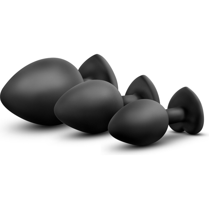 Набор черных анальных пробок с красным кристаллом-сердечком Bling Plugs Training Kit - Luxe. Фотография 2.