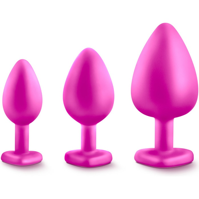 Набор розовых анальных пробок с прозрачным кристаллом-сердечком Bling Plugs Training Kit - Luxe