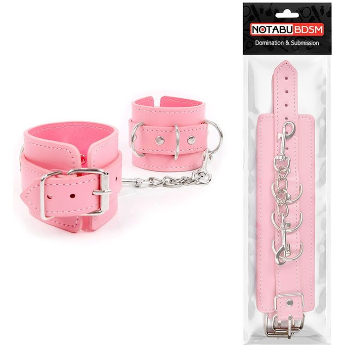 Розовые наручники на регулируемых ремешках с цепочкой - NOTABU. Фотография 2.