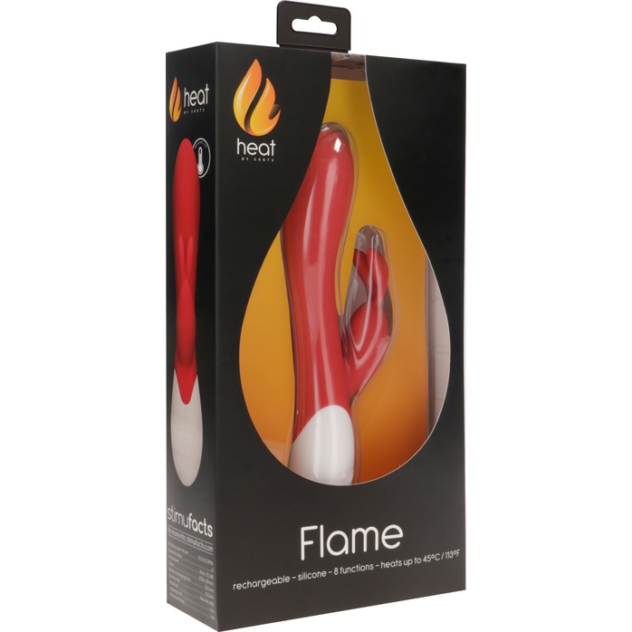 Красный вибратор-кролик Flame с функцией нагрева - 20 см - Heat. Фотография 5.