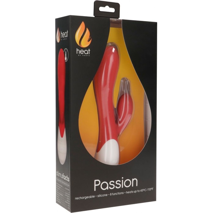 Красный вибратор-кролик Passion с функцией нагрева - 20 см - Heat. Фотография 2.