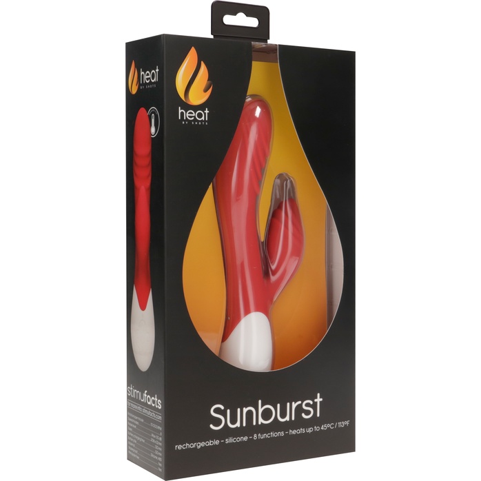 Красный вибратор-кролик Sunburst с функцией нагрева - 20 см - Heat. Фотография 5.