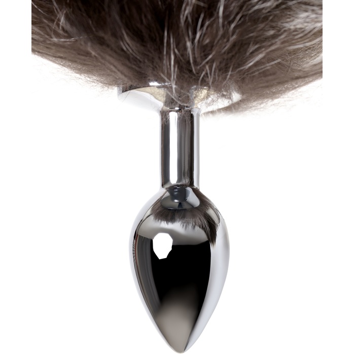 Серебристая металлическая анальная втулка с хвостом чернобурой лисы - размер M - Metal. Фотография 5.