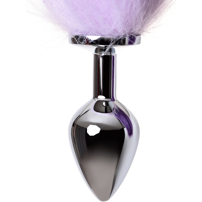 Серебристая металлическая анальная втулка с фиолетово-белым хвостом - размер M - Metal. Фотография 5.