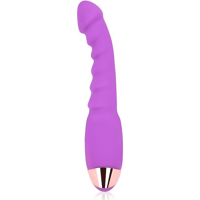Фиолетовый изогнутый вибромассажер с ребристой поверхностью - 17,5 см - COSMO