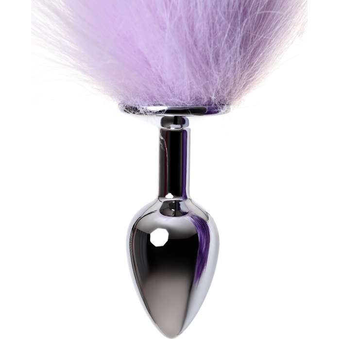 Серебристая металлическая анальная втулка с фиолетово-белым хвостом - размер S - Metal. Фотография 5.