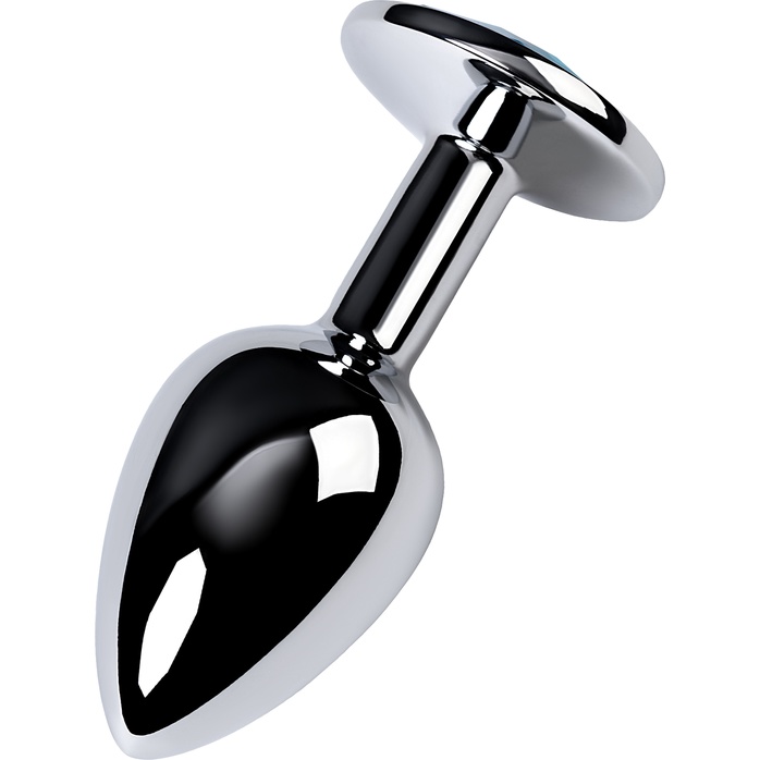 Серебристая конусовидная анальная пробка с голубым кристаллом - 7 см. - Metal. Фотография 2.