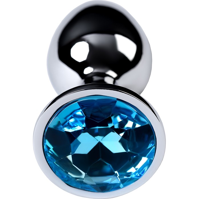 Серебристая конусовидная анальная пробка с голубым кристаллом - 7 см. - Metal. Фотография 3.
