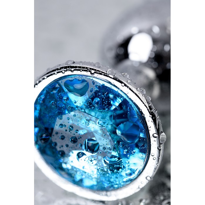 Серебристая конусовидная анальная пробка с голубым кристаллом - 7 см. - Metal. Фотография 9.