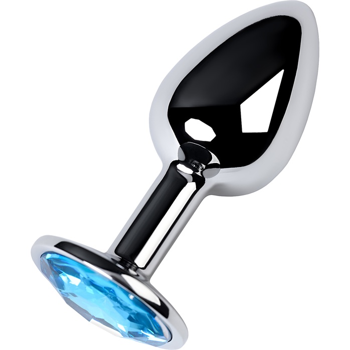 Серебристая конусовидная анальная пробка с голубым кристаллом - 7 см. - Metal