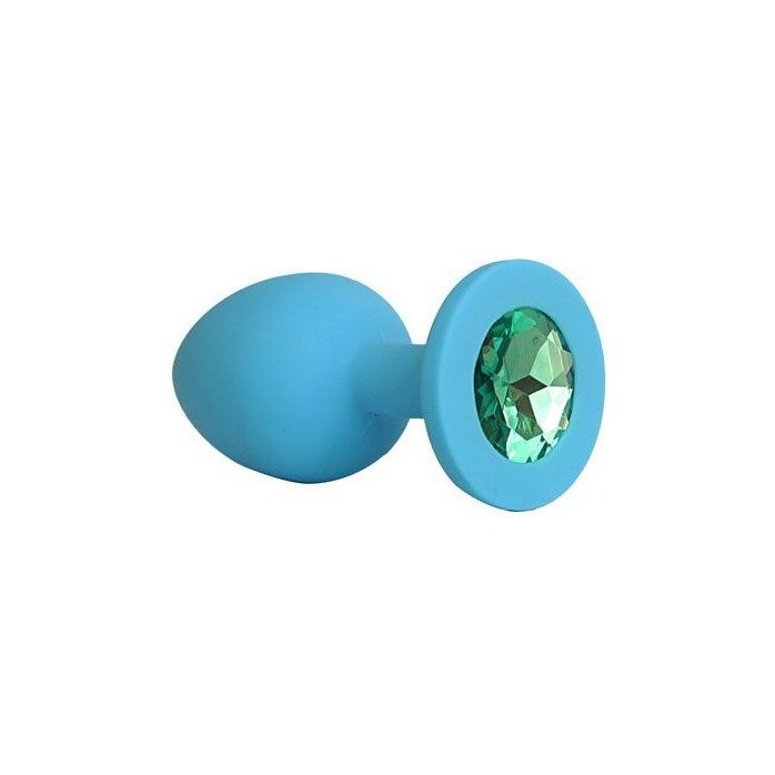 Голубая силиконовая анальная пробка с зеленым кристаллом - 9,5 см - SEXY FRIEND