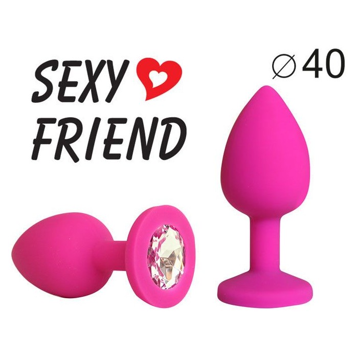 Ярко-розовая анальная пробка с прозрачным кристаллом - 9,5 см - SEXY FRIEND. Фотография 2.