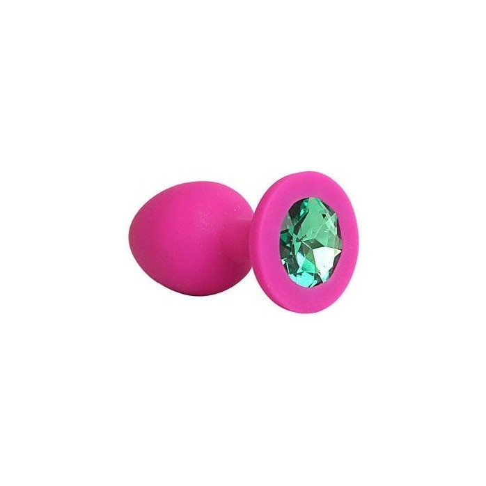 Ярко-розовая анальная пробка с зеленым кристаллом - 9,5 см - SEXY FRIEND