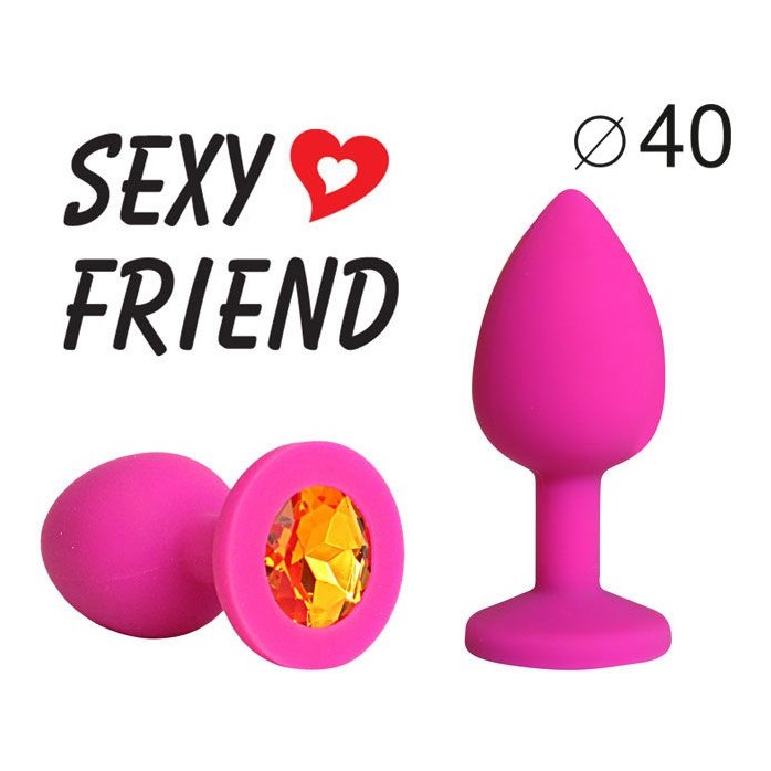 Ярко-розовая анальная пробка с оранжевым кристаллом - 9,5 см - SEXY FRIEND. Фотография 2.