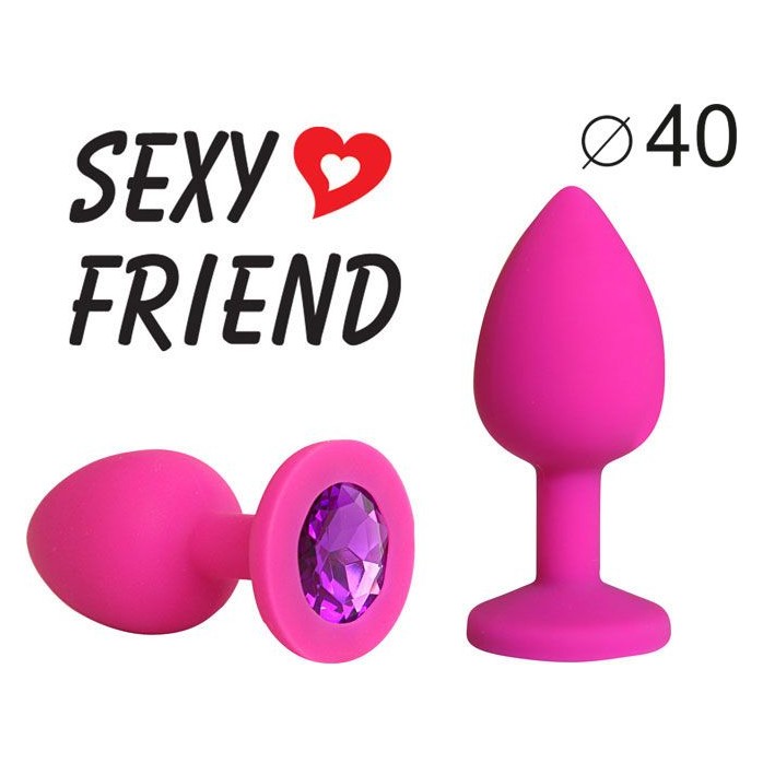 Ярко-розовая анальная пробка с фиолетовым кристаллом - 9,5 см - SEXY FRIEND. Фотография 2.