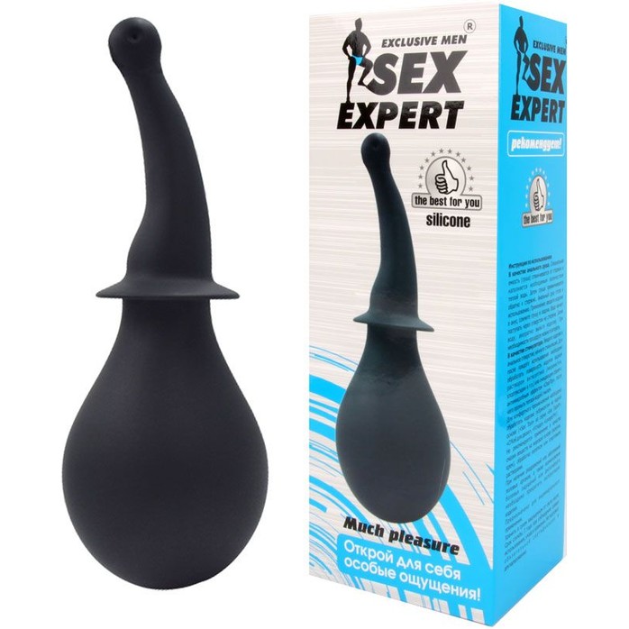 Чёрный силиконовый изогнутый анальный душ - SEX EXPERT. Фотография 2.