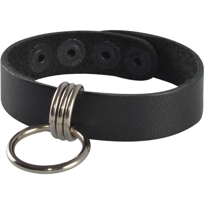 Черный кожаный браслет с подвесным колечком - BDSM accessories