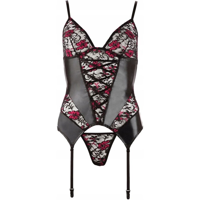 Соблазнительный wet-look корсаж со вставками из цветочного кружева - Cottelli Collection. Фотография 3.