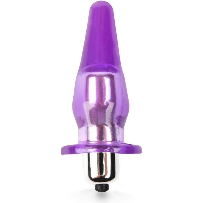 Фиолетовая анальная пробка с вибрацией - 8,5 см