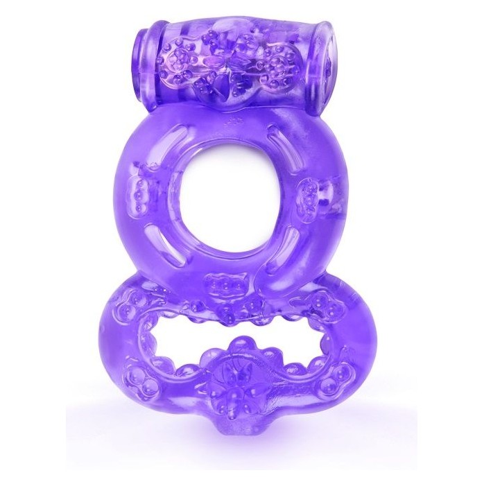 Фиолетовое эрекционное кольцо с вибрацией и подхватом мошонки