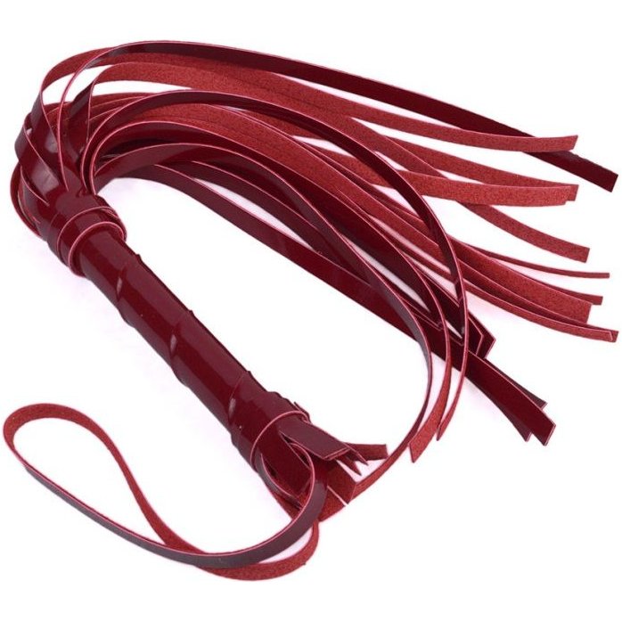 Бордовая многохвостая лаковая плеть - 40 см - BDSM accessories