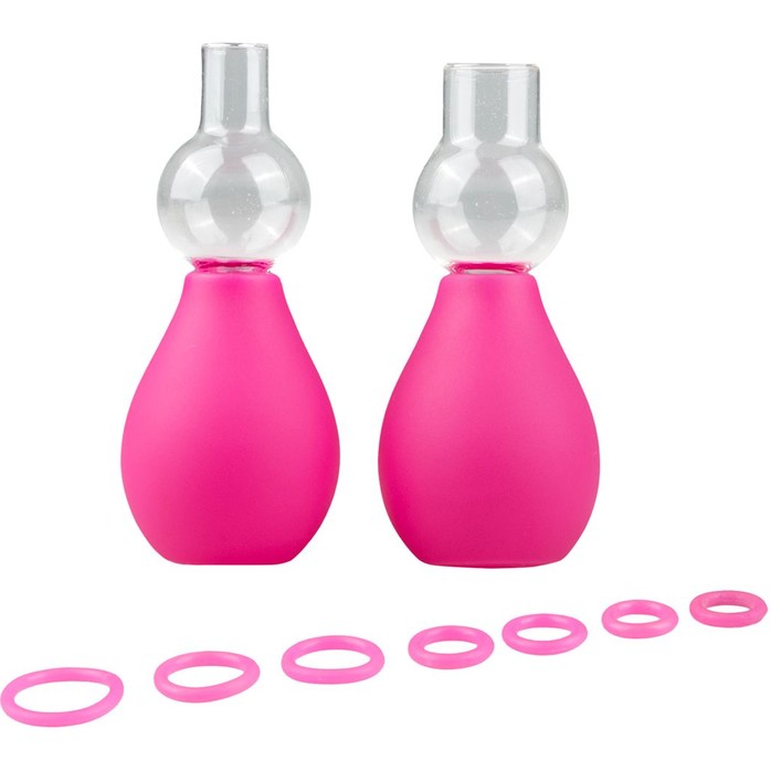 Розовые вакуумные стимуляторы для сосков Nipple Pump Set - Fetish Collection. Фотография 2.