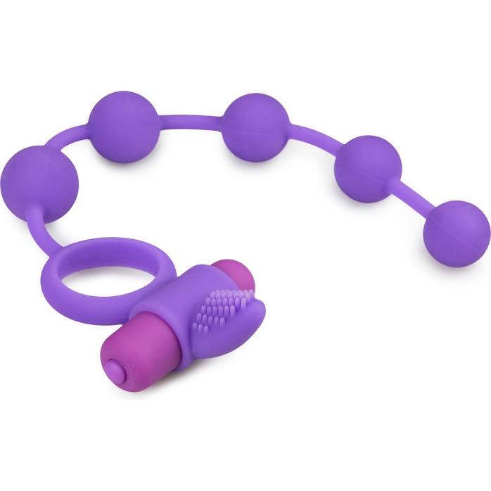 Фиолетовое эрекционное виброкольцо с анальной цепочкой Triple Pleasure - Men Only. Фотография 2.