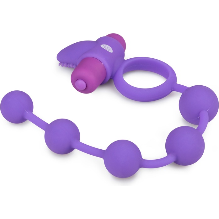 Фиолетовое эрекционное виброкольцо с анальной цепочкой Triple Pleasure - Men Only. Фотография 3.