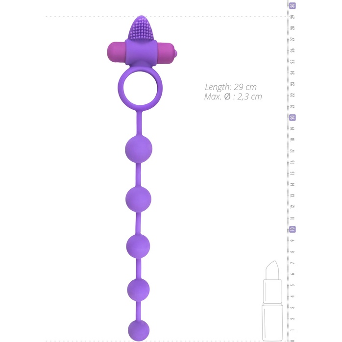 Фиолетовое эрекционное виброкольцо с анальной цепочкой Triple Pleasure - Men Only. Фотография 4.