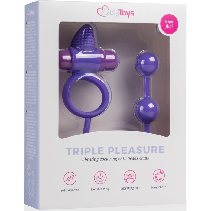 Фиолетовое эрекционное виброкольцо с анальной цепочкой Triple Pleasure - Men Only. Фотография 5.