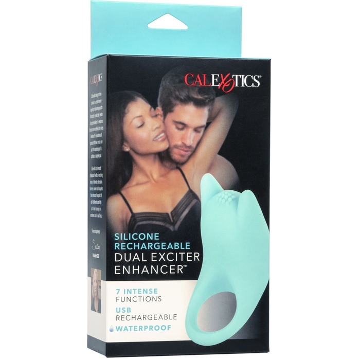 Нежно-голубое перезаряжаемое эрекционное кольцо Silicone Rechargeable Dual Exciter Enhancer - Couples Enhancers. Фотография 8.