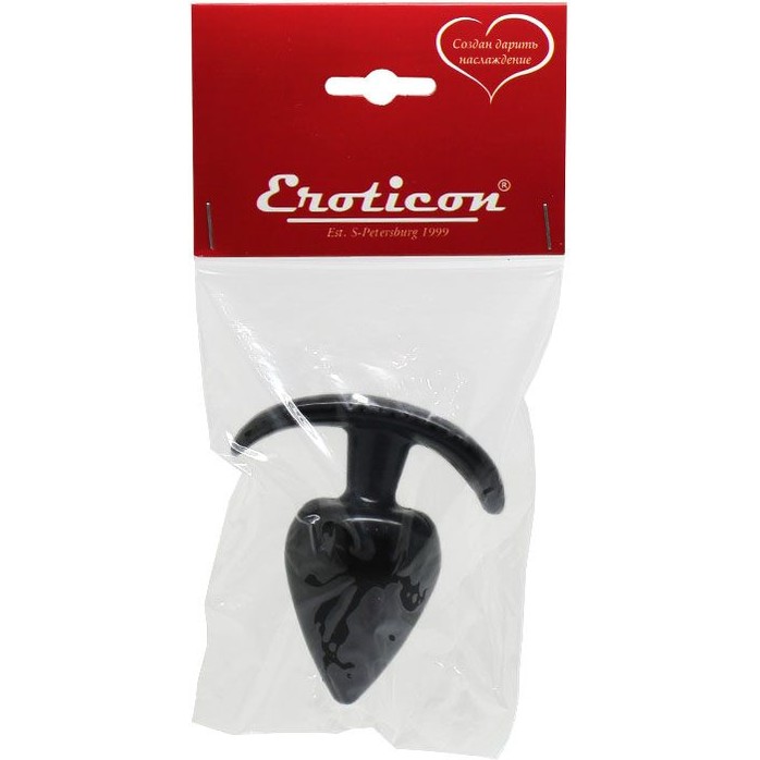 Черная коническая анальная пробка с ограничителем - 5 см. Фотография 3.