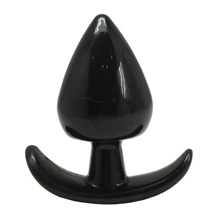 Черная коническая анальная пробка с ограничителем - 5 см
