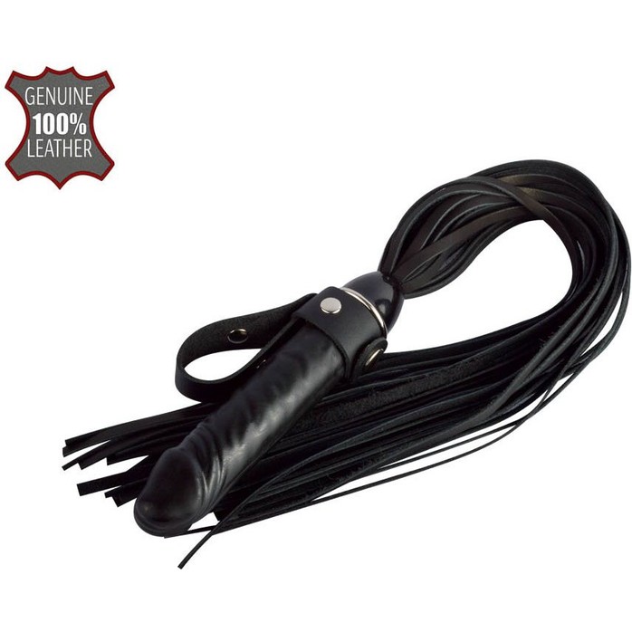 Черная плеть Ковбой с ручкой-фаллосом - 55 см - BDSM accessories